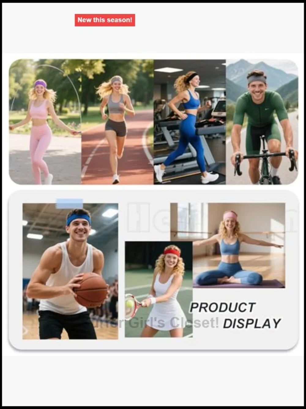 Non Slip Sweat Band Elastic Headbands for Workout Yoga Running Sports Cotton
